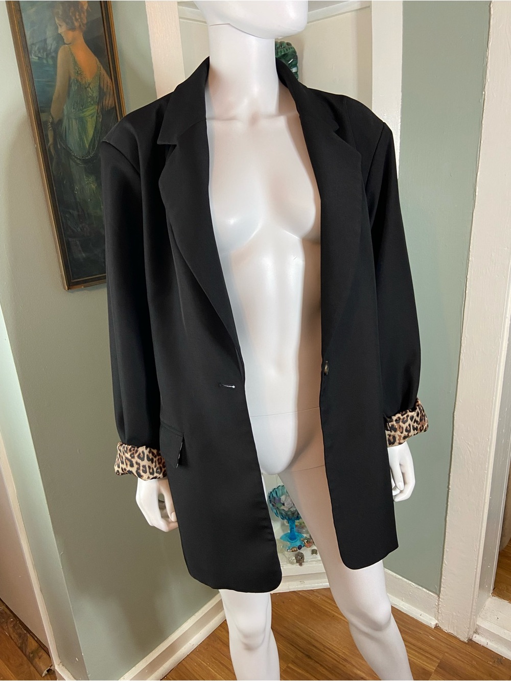 NWOT Black 3XL Single-Button Women's Blazer Jacket Leopard Print Lining - Picture 7 of 13
